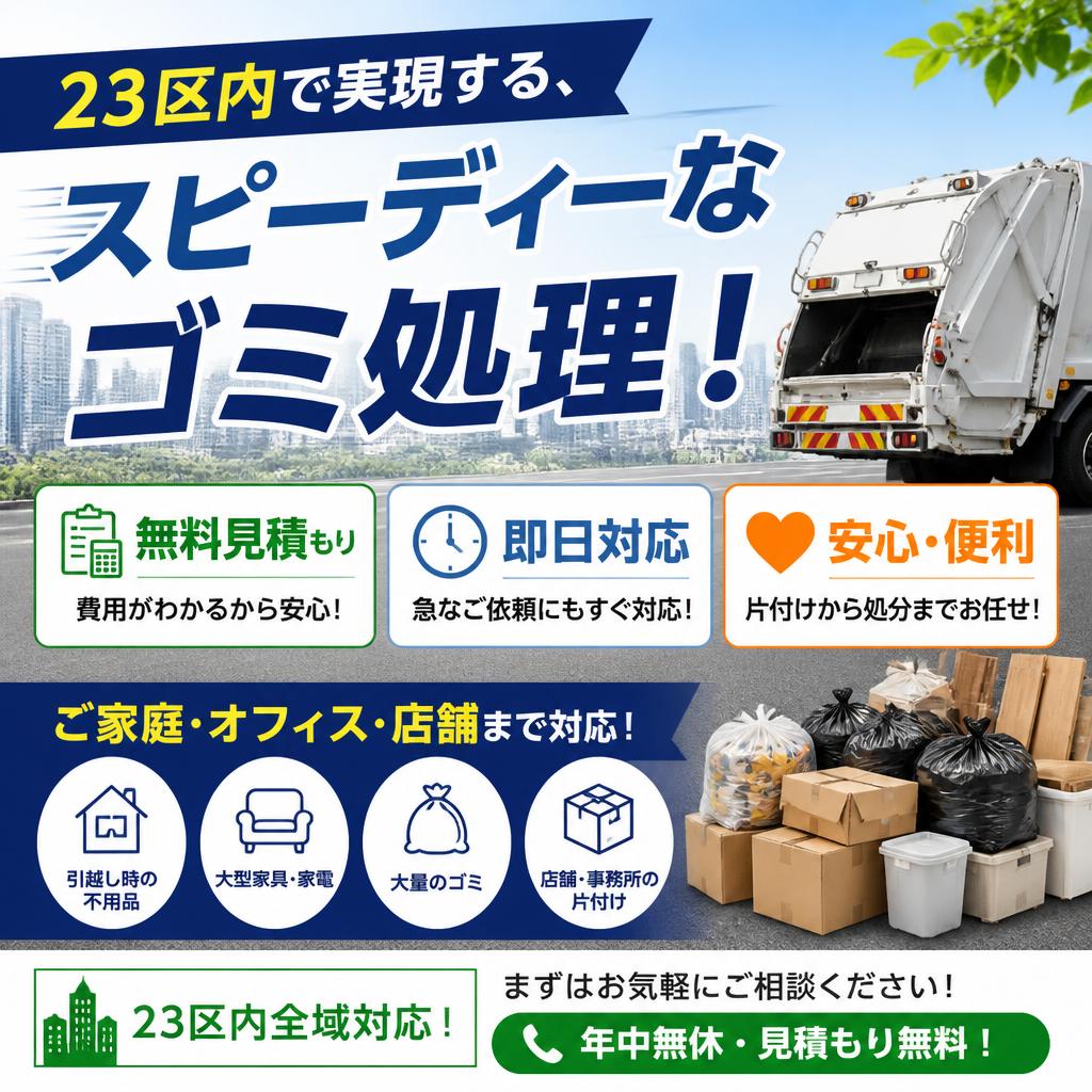 23区内で実現する、スピーディーなゴミ処理！無料見積もりと即日対応で安心・便利なサービス
